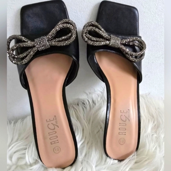 Rouge Helium Rhinestone Embellished Black Heeled Slippers Size 8.5🌴 - Picture 2 of 7